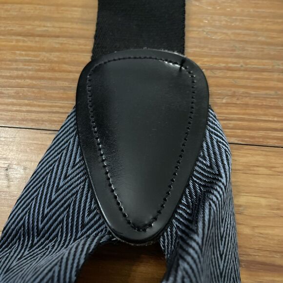 Roundtree & Yorke Black And Blue Chevron Stripes Suspenders Leather Loops - Picture 3 of 9